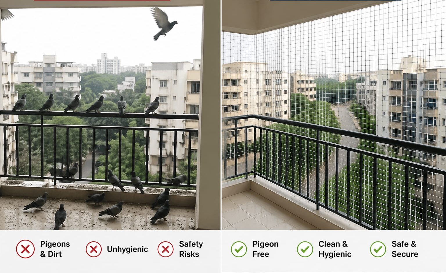 Balcony Pigeon Net Before After Chennai